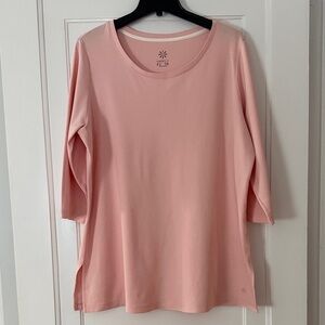 Isaac Mizrahi Live Pima Cotton Tunic 1X Rose Blush Pink 3/4 Sleeve Hi-Low Hem